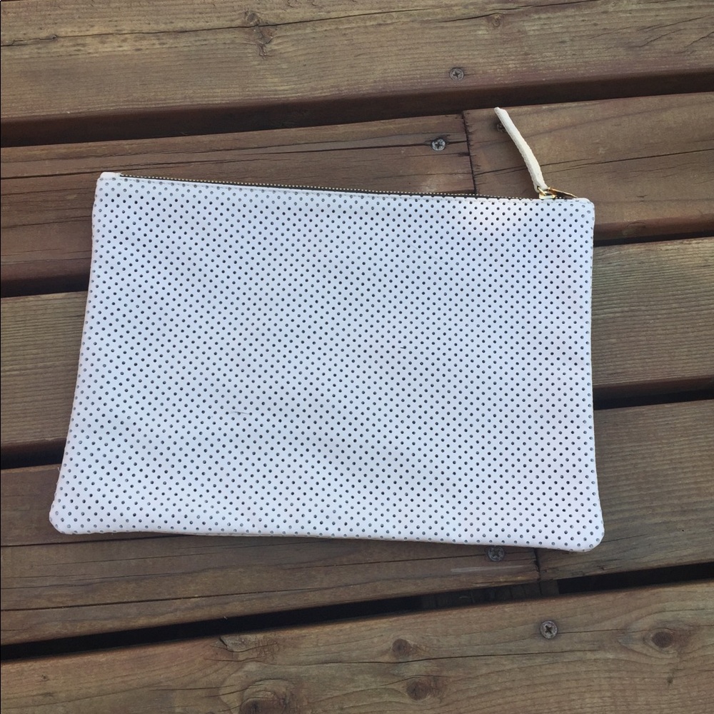 Clare Vivier White Perforated Flat Clutch